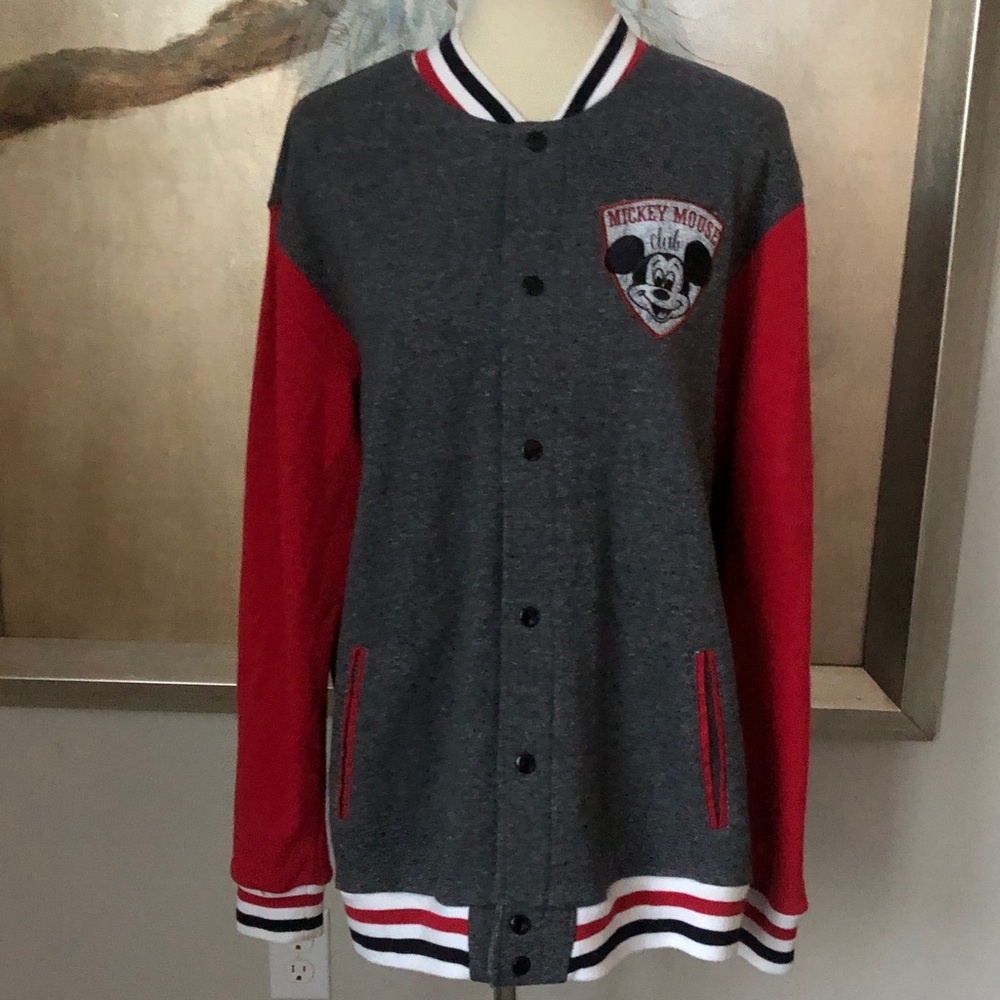 Disney Grey and Red Mickey Mouse Club Varsity Jacket SZ M